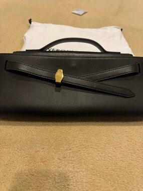 Veronica Beard Black Leather Wristlet with Gold Clasp